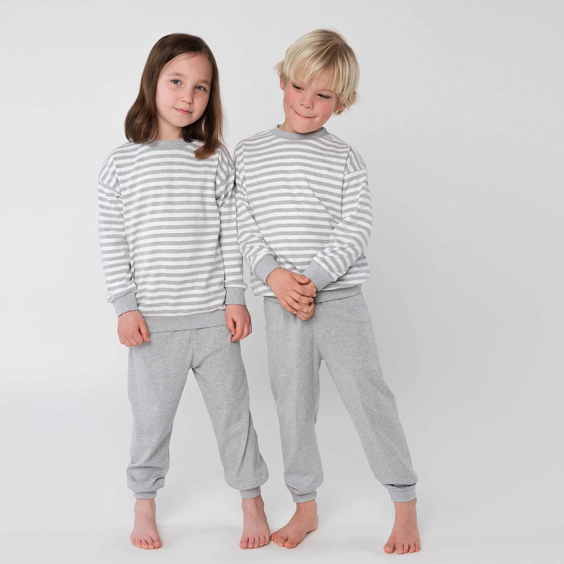 LIVING CRAFTS Elefant - Pyjama Grau-Melange/Weis Gestreift Outlet